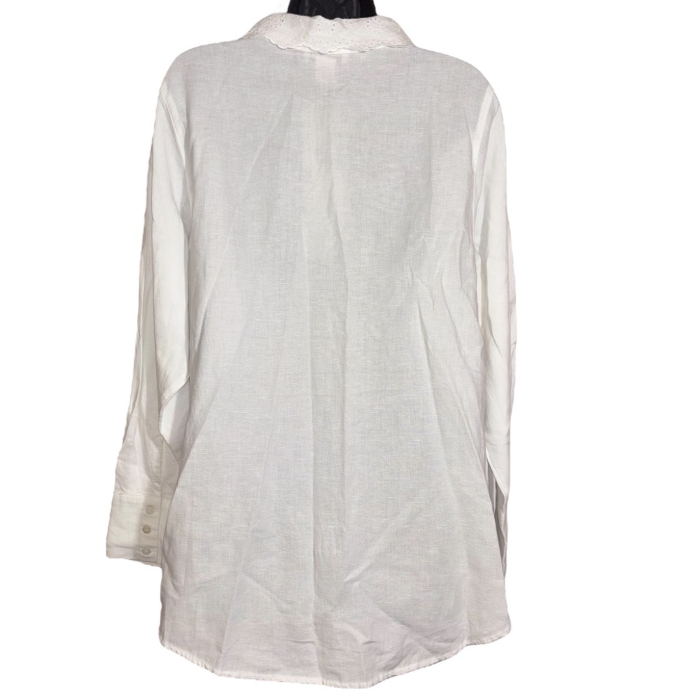 Laura Ashley Blouse Linen Cotton Blend Button Front Long Sleeve Eyelet Collar 1X - Picture 4 of 13